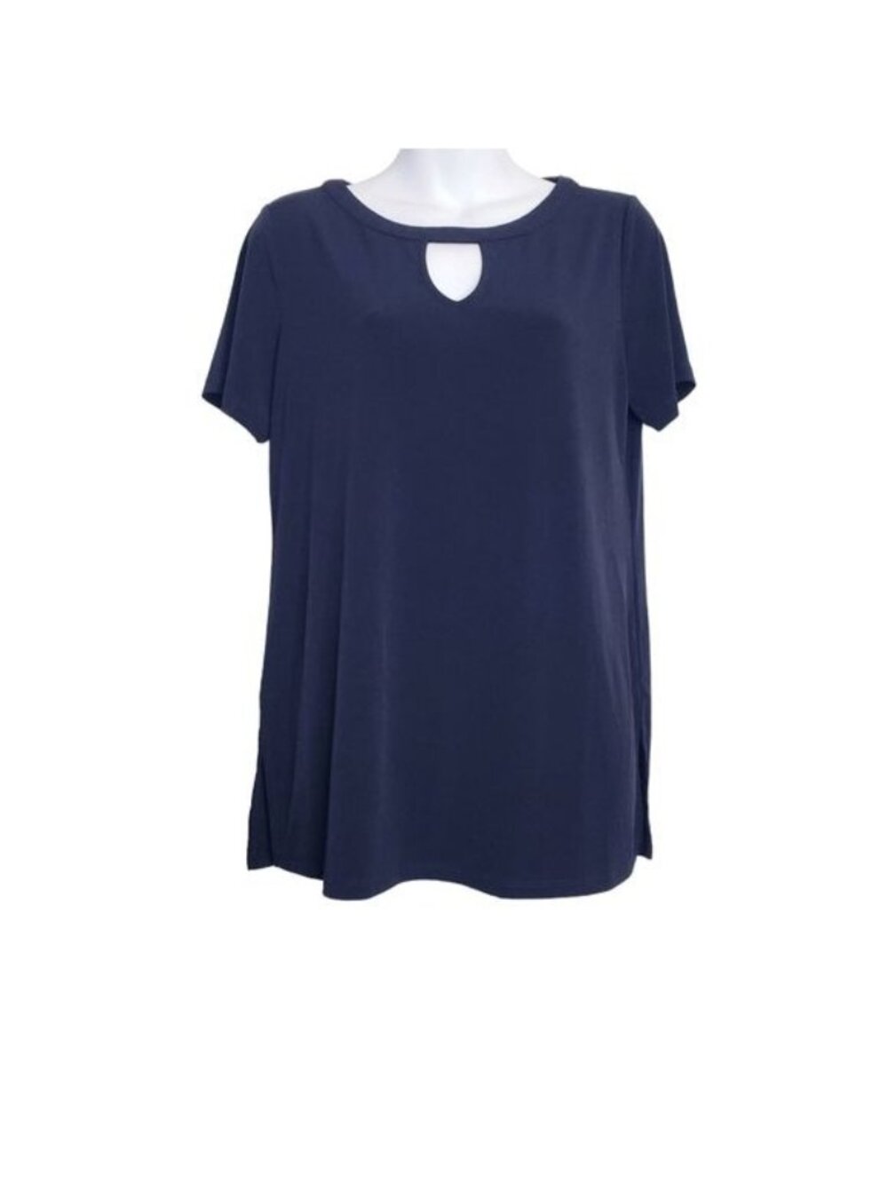 Susan Graver Black Keyhole Short Sleeve Blouse Top Women's Size Small